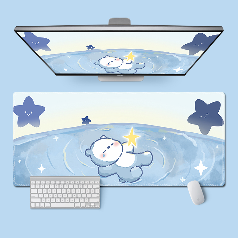 卡通海浪小熊滑鼠垫超大男女生办公电脑键盘垫办公桌学习书桌面垫