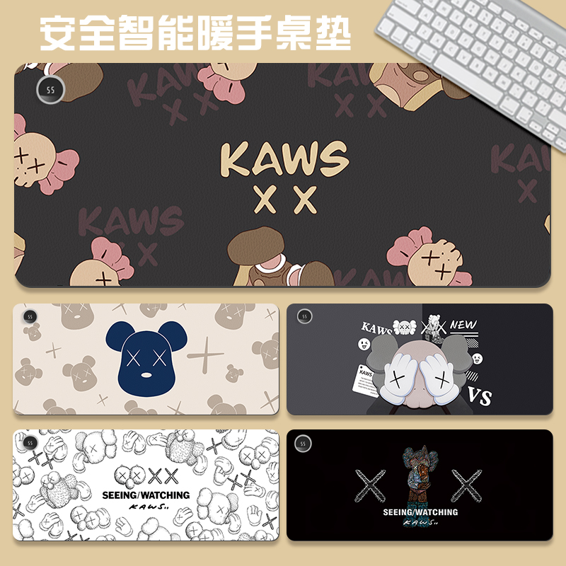 芝麻街皮质加热鼠标垫ins风超大号办公桌面加热垫USB保暖学生宿舍写作业书桌垫男女暖手防水暖桌垫电脑键盘垫