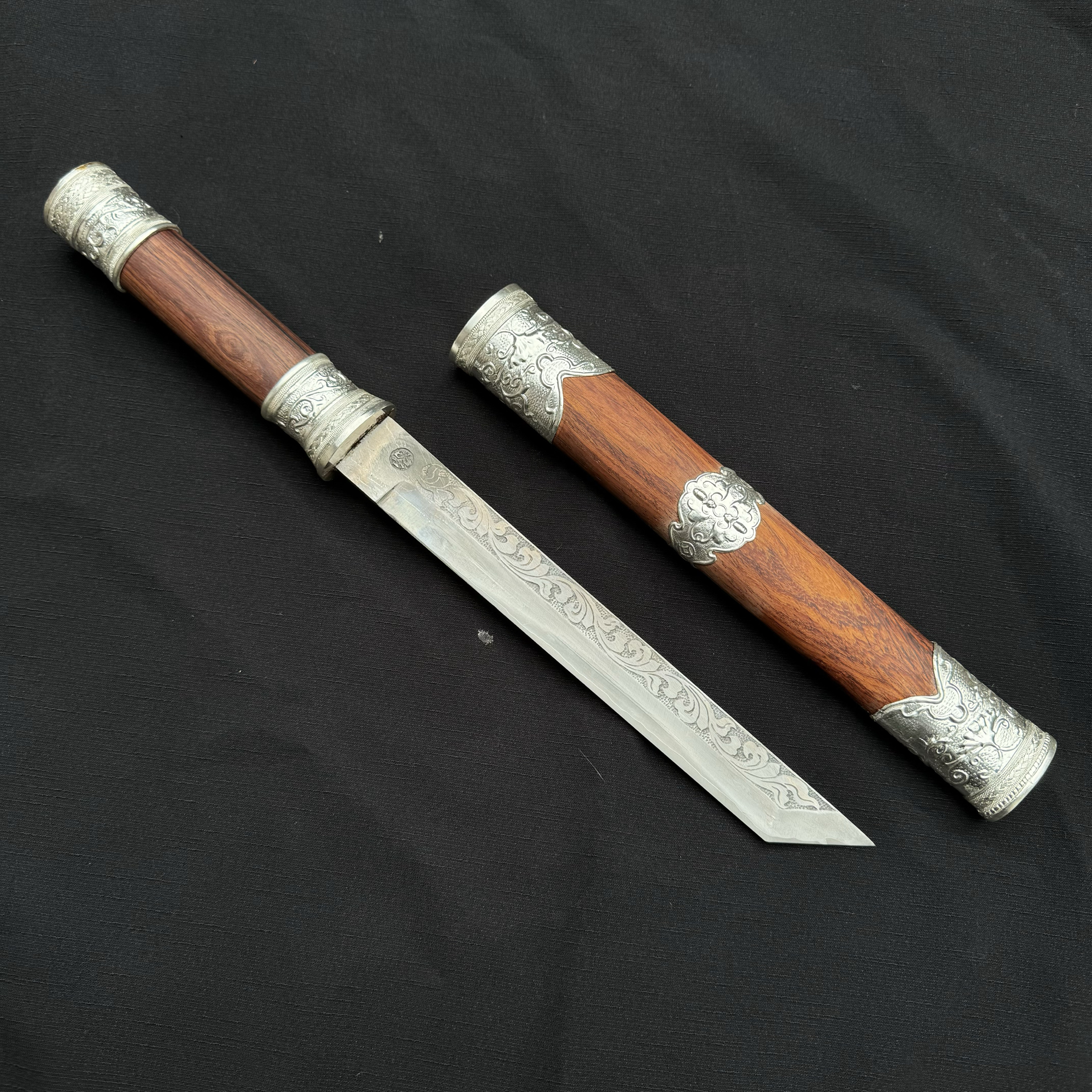 短刀唐横刀通体夹钢手工锻打纯银装具工艺品刀具防身冷兵器未开刃