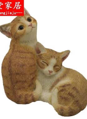 小橘猫咪摆件木雕手做造景小木雕高傲的小猫咪小物件浩彤木工艺品
