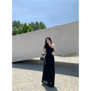 daydayicy 斜肩T恤半身裙套装女夏长裙修身显瘦休闲设计感两件套