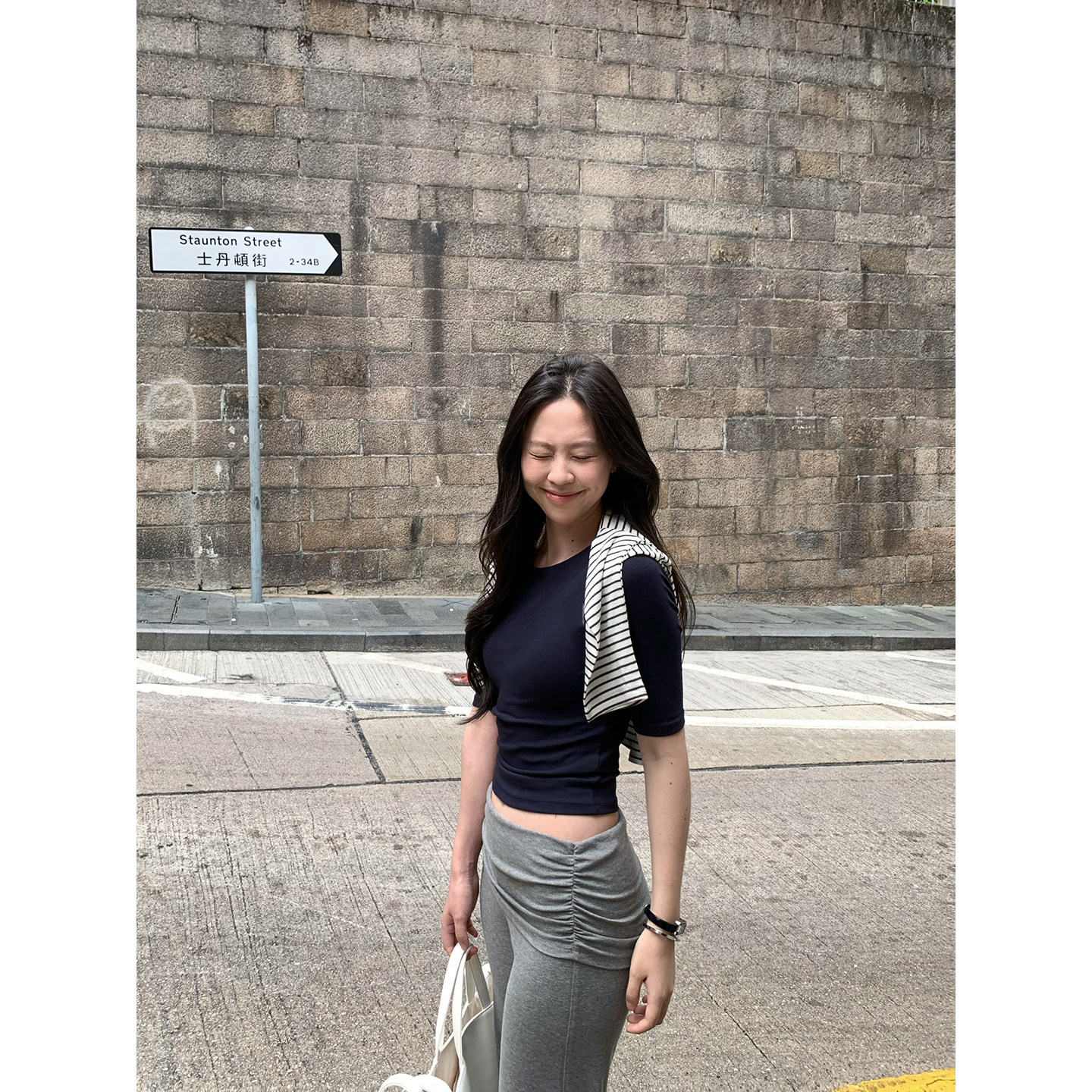 daydayicy 萬能搭！弹力舒适修身圆领五分袖针织T恤夏季中袖上衣