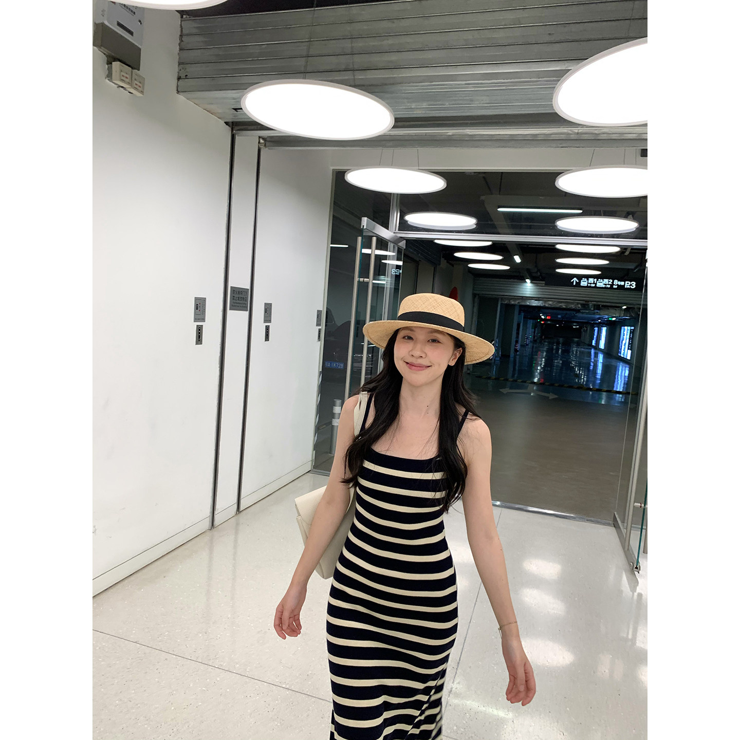 daydayicy 曼妙时光 条纹吊带连衣裙夏季显瘦黑白毛针织包臀裙子