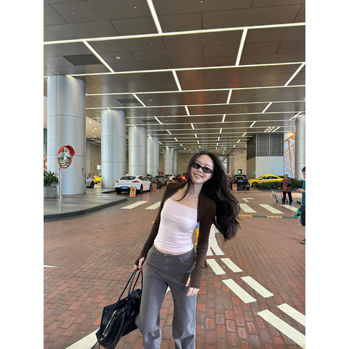 daydayicy seoul街头 假两件撞色长袖女秋季设计感休闲百搭上衣