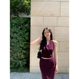 daydayicy 挂脖背心套装女夏V领上衣半身长裙修身显瘦气质两件套