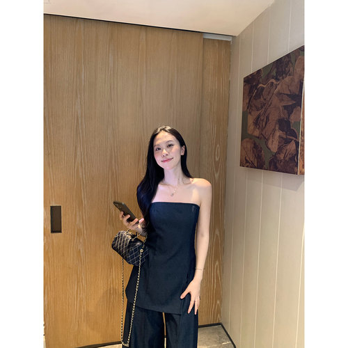 daydayicy 原牛outfit 吊带背心女夏季小众无肩带设计感阔腿套装