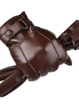 Winter wool leather gloves for men warm cycling skiing glove