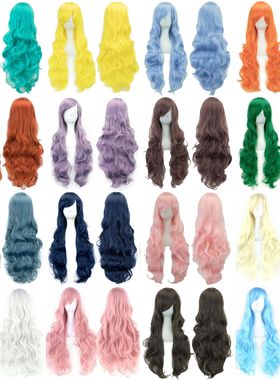 Soowee Curly Long Synthetic Hair Green Wig Hairpiece Pink Bl