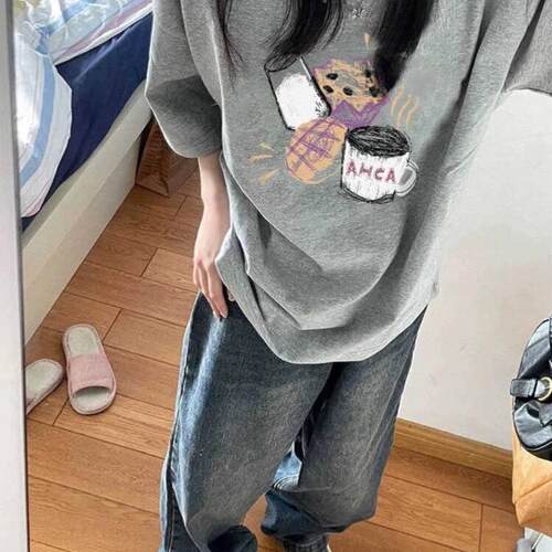 外贸撤回尾货清仓捡漏~纯棉潮牌ins夏季短袖T恤男女士宽松上衣服