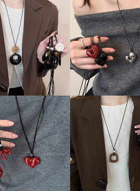 秋冬豹纹圆珠子项链女韩式新款小众毛衣链时尚复古项饰高级感