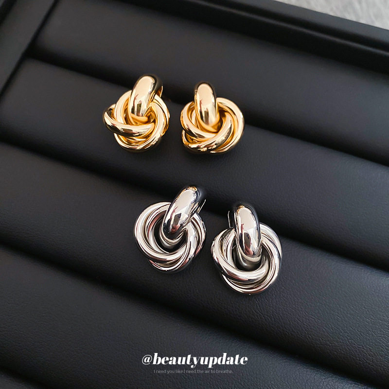 银针圆形缠绕金属耳钉轻奢高级感小众时尚设计气质耳饰耳环女