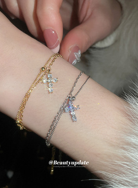 法式锆石十字架星星手链精致小众优雅气质百搭手环轻奢感手饰