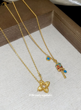 锆石镂空花朵拨浪鼓吊坠项链欧美时尚百搭锁骨链轻奢高级感项饰女