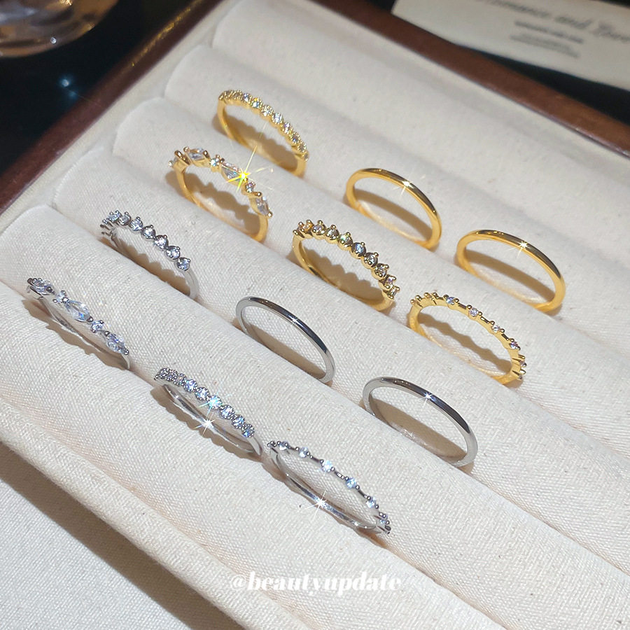 锆石几何圆形戒指六件套欧美法式宫廷风百搭食指戒轻奢感指环