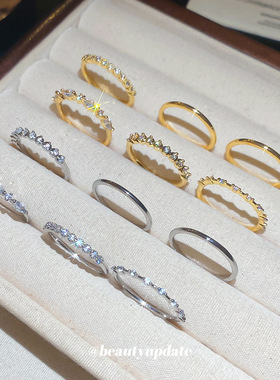 锆石几何圆形戒指六件套欧美法式宫廷风百搭食指戒轻奢感指环