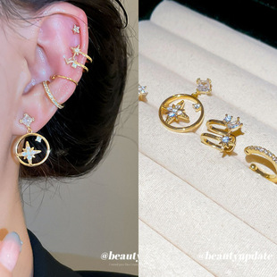 银针锆石芒星多件套耳钉五件套时尚优雅气质耳环轻奢感耳饰女