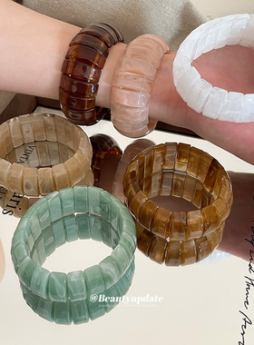 多色树脂弹力手镯女轻奢小众设计高级感夸张不规则手环森系手饰女