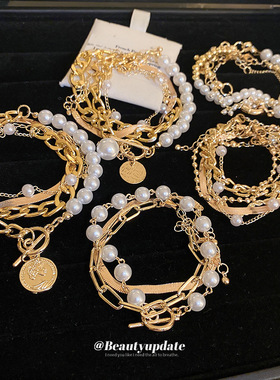 金属OT扣拼接不规则手链套装秋冬冷淡风时尚手环新潮复古个性手饰