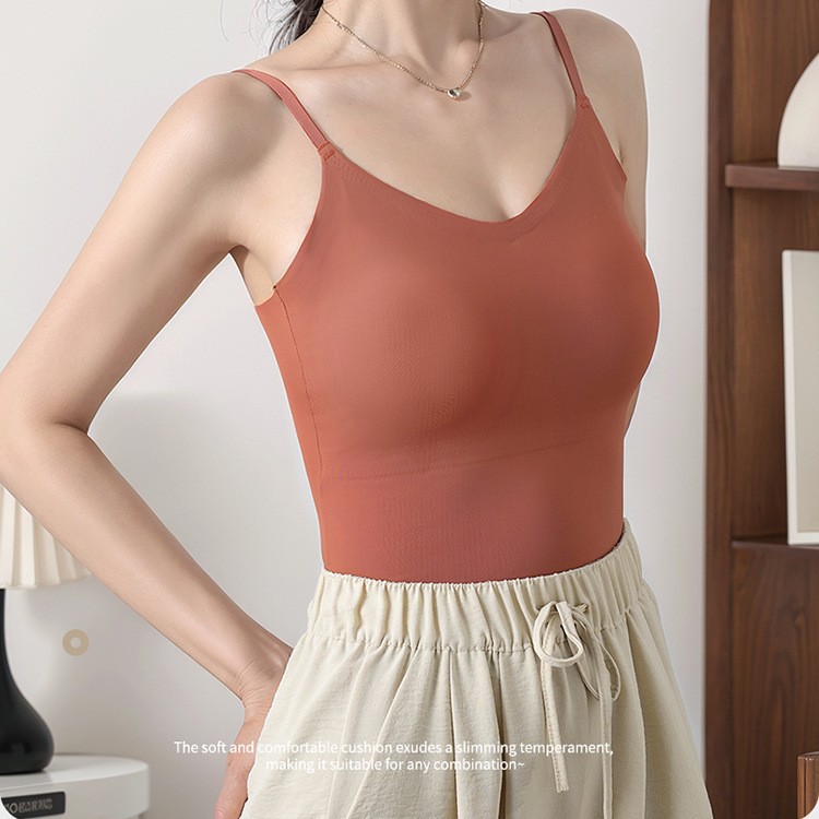 无痕女士长版背心带胸垫吊带背心聚拢无钢圈美背女士内衣文胸