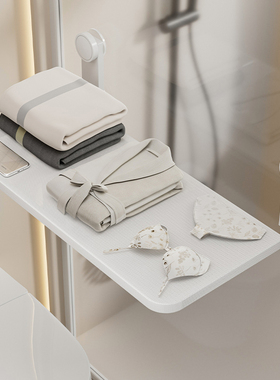 厕所吸盘式置物架浴室放衣物神器衣服的架子卧室可伸缩层架挂墙板