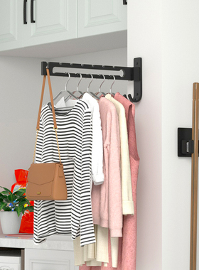 服装店挂衣架免打孔上墙支架寝室床边挂衣钩侧墙折叠晾衣架固定杆