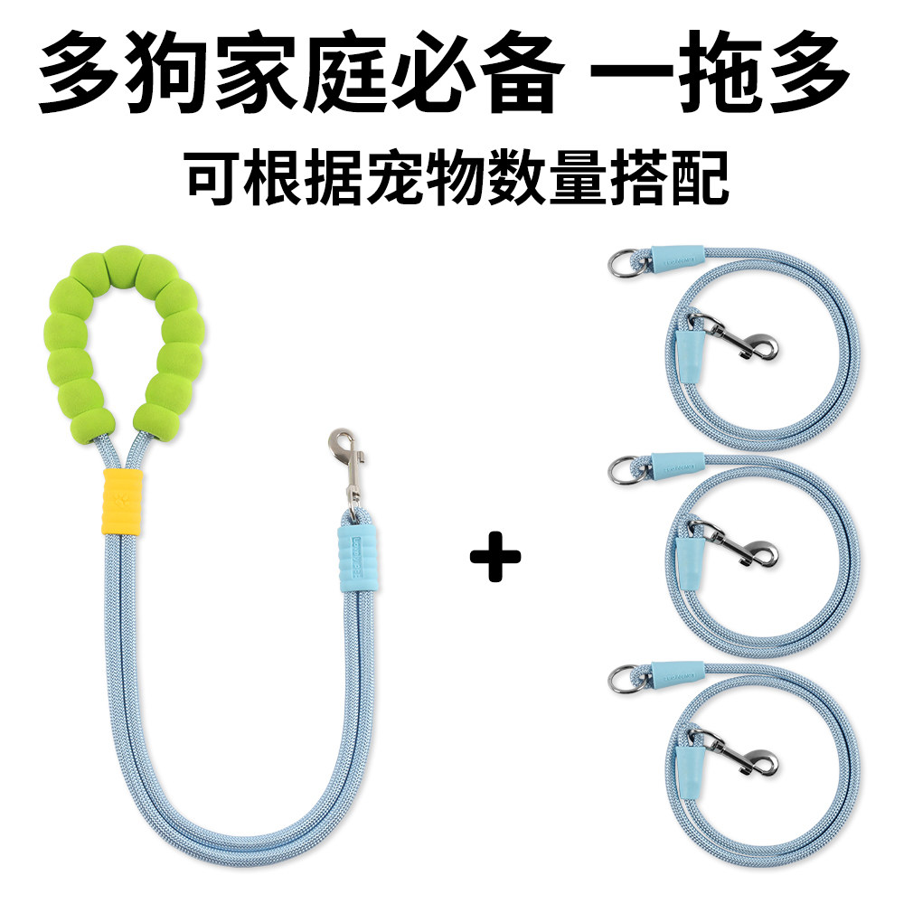 狗狗牵引绳一拖二一拖三遛狗绳可斜跨防缠绕大型中小型犬双头狗绳图片