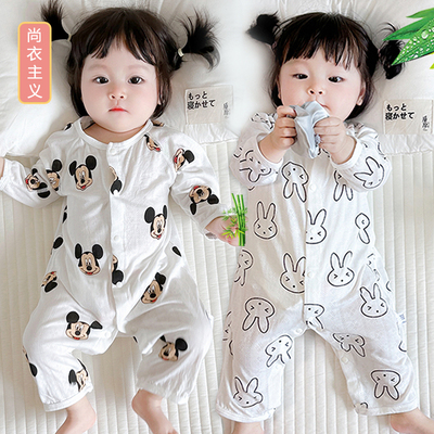 婴儿连体衣夏季薄款新生儿空调服外出长袖哈衣小宝宝衣服超萌睡衣