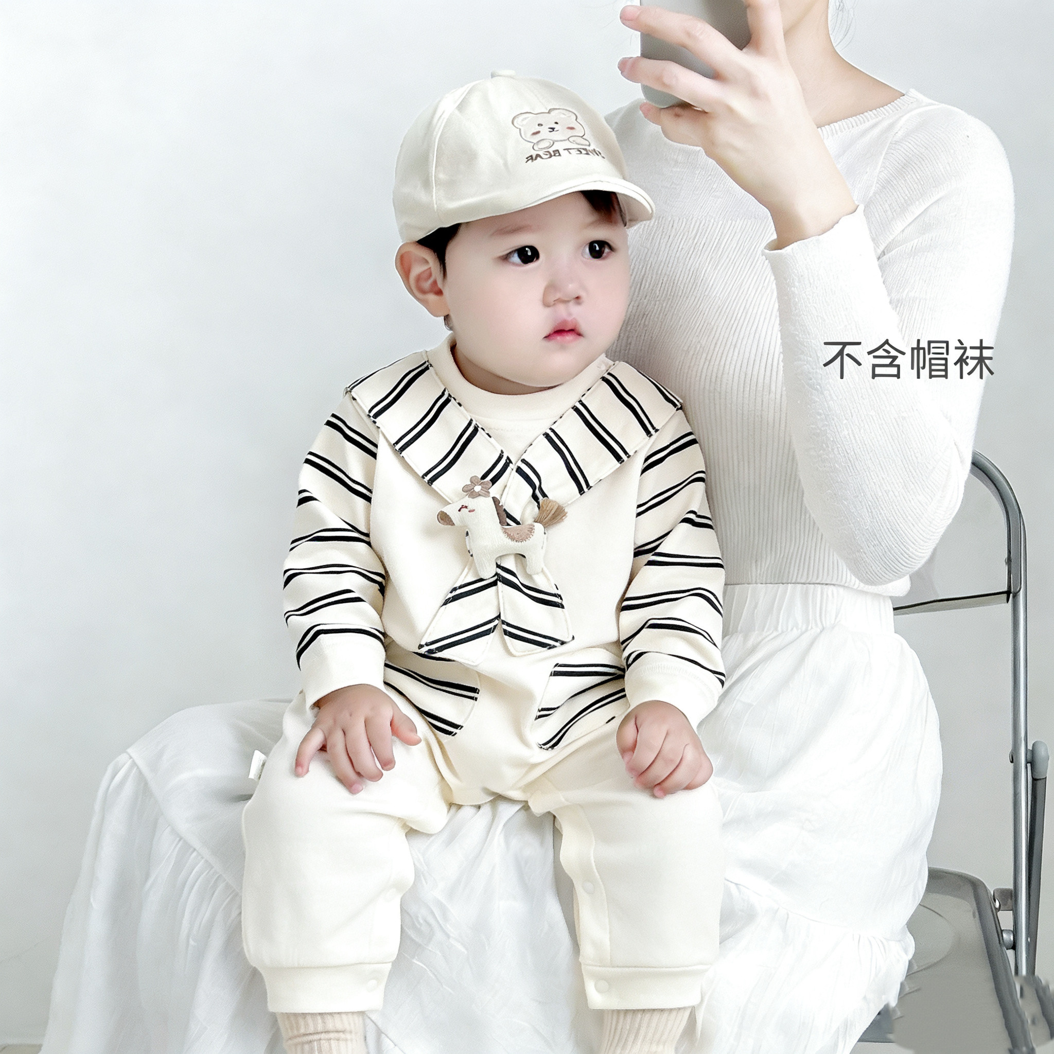 婴儿春秋装连体衣长袖纯棉可爱超萌帅气新生儿男宝宝女哈衣外出服