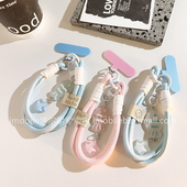 日系ins可爱粉鲷鱼星星手机壳配饰品卡通手机挂绳短款 天蓝色编织带挂绳多功能钥匙扣相机挂链扯少女心手腕带