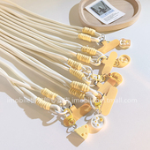 超可爱荷包蛋早餐盘子手机挂饰品长款 手机挂脖绳耐用结实编织带百搭浅色挂绳外出斜跨侧身背带挂肩手机长链条