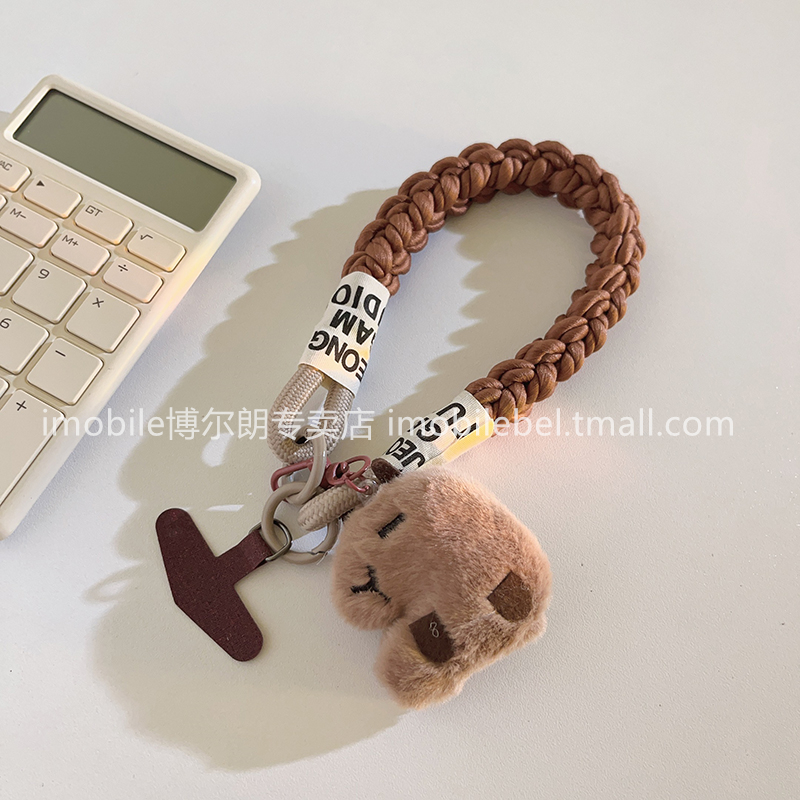 毛绒挂件水豚卡皮巴拉手机壳编织尼龙挂绳日韩ins卡通可爱女款手机挂链车钥匙耳机套挂饰手提防丢便携手腕带