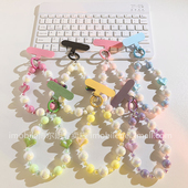 日韩ins电镀粉爱心吊坠手机壳链条创意撞色粉白圆珠挂饰品网红女款 甜美风钥匙扣相机挂饰手机配件含夹片链条