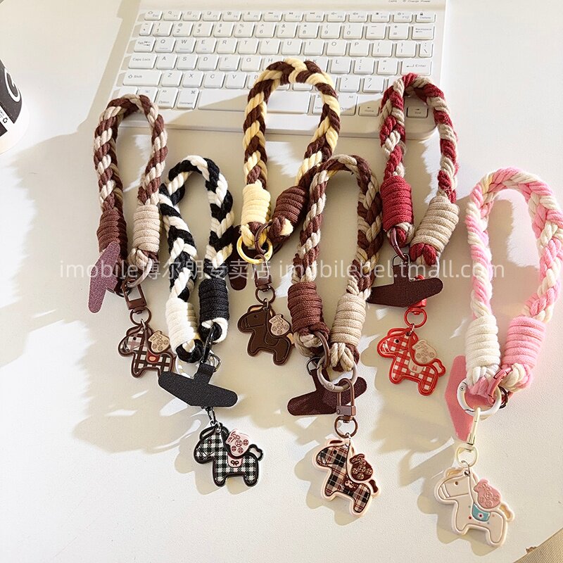 爆款可爱卡通小马硬挂件尼龙线材编织挂绳手机挂件汽车钥匙扣链通用ccd相机耳机套便携手腕挂链学生趣味女款