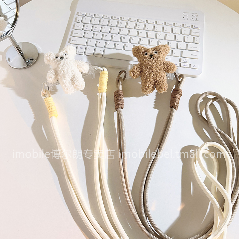可爱卡通憨憨小熊公仔手机斜跨绳