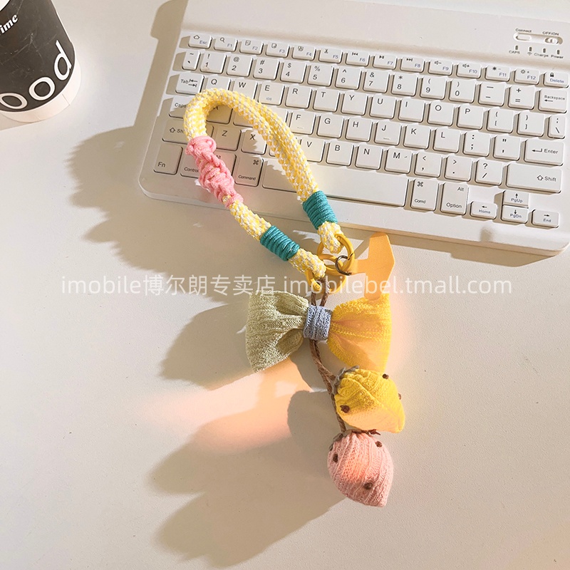ins布艺黄粉手机壳挂件便携短尼龙手绳防丢可爱少女学生背包挂饰通用ccd车钥匙扣耳机套结实耐用便携手机挂绳