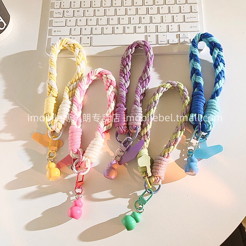 创意个性立体葫芦挂件手机挂链尼龙线材编织挂绳四股短款手机链多功能耳机套汽车钥匙扣ccd相机便携手腕女款