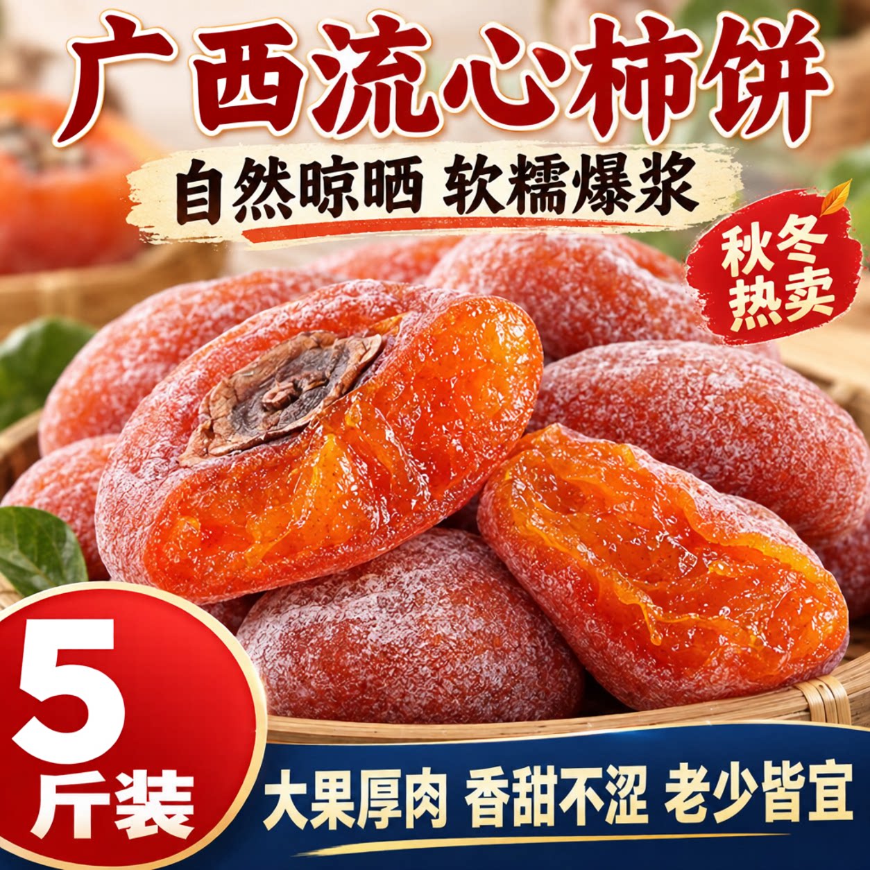 【超值5斤】正宗广西吊柿饼霜降农家糖心爆浆独立装圆饼整箱年货
