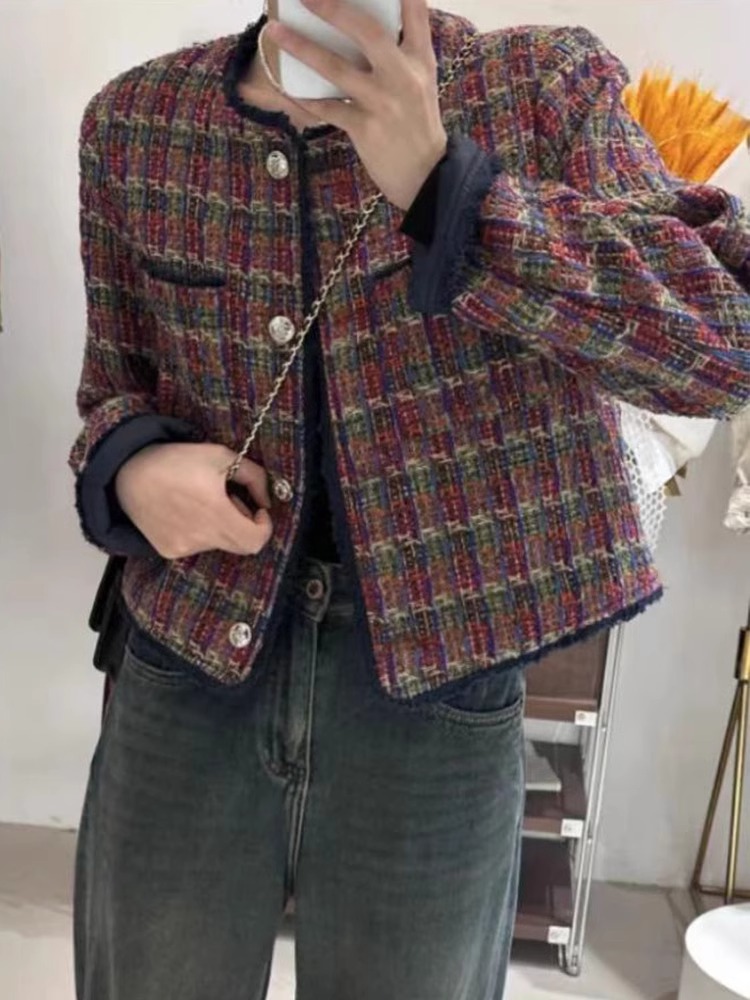 留洋千金穿搭小香风格子外套女秋冬款宽松高级感名媛气质短款上衣