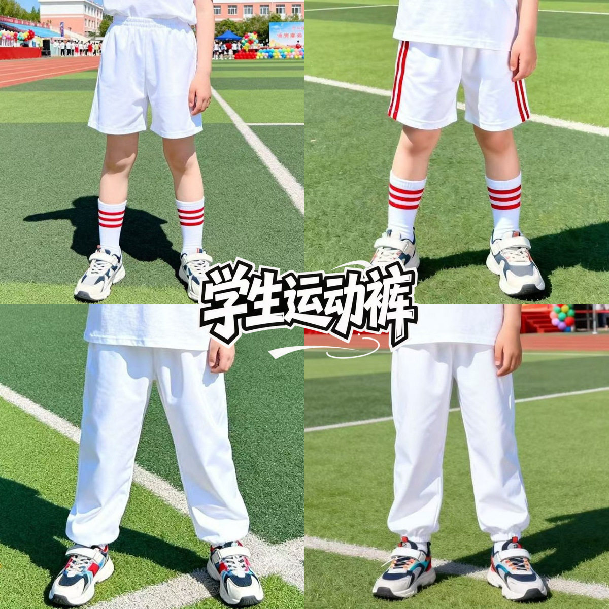 儿童纯白色运动裤长裤短裤活动中小学生男童女童演出统一表演服装
