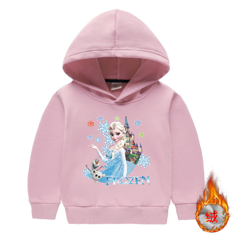 冰雪奇缘爱莎公主女童卫衣秋冬款加绒加厚儿童连帽上衣服保暖外套