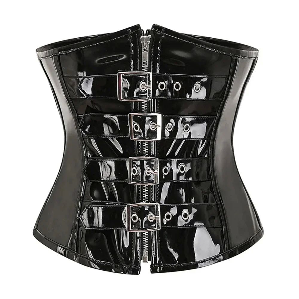 PU Leather Corset Top Women Shiny PVC Steampunk Corsets and