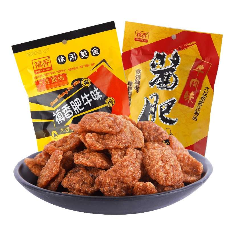 禛香香菇肥牛辣条 大豆蛋白素肉80g怀旧零食袋装超市食品整箱