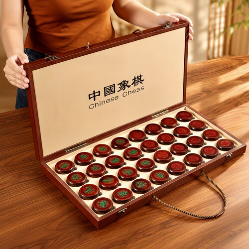 象棋中国象棋儿童实木带木质棋盘学生成人大号便携式套装黑檀棋子