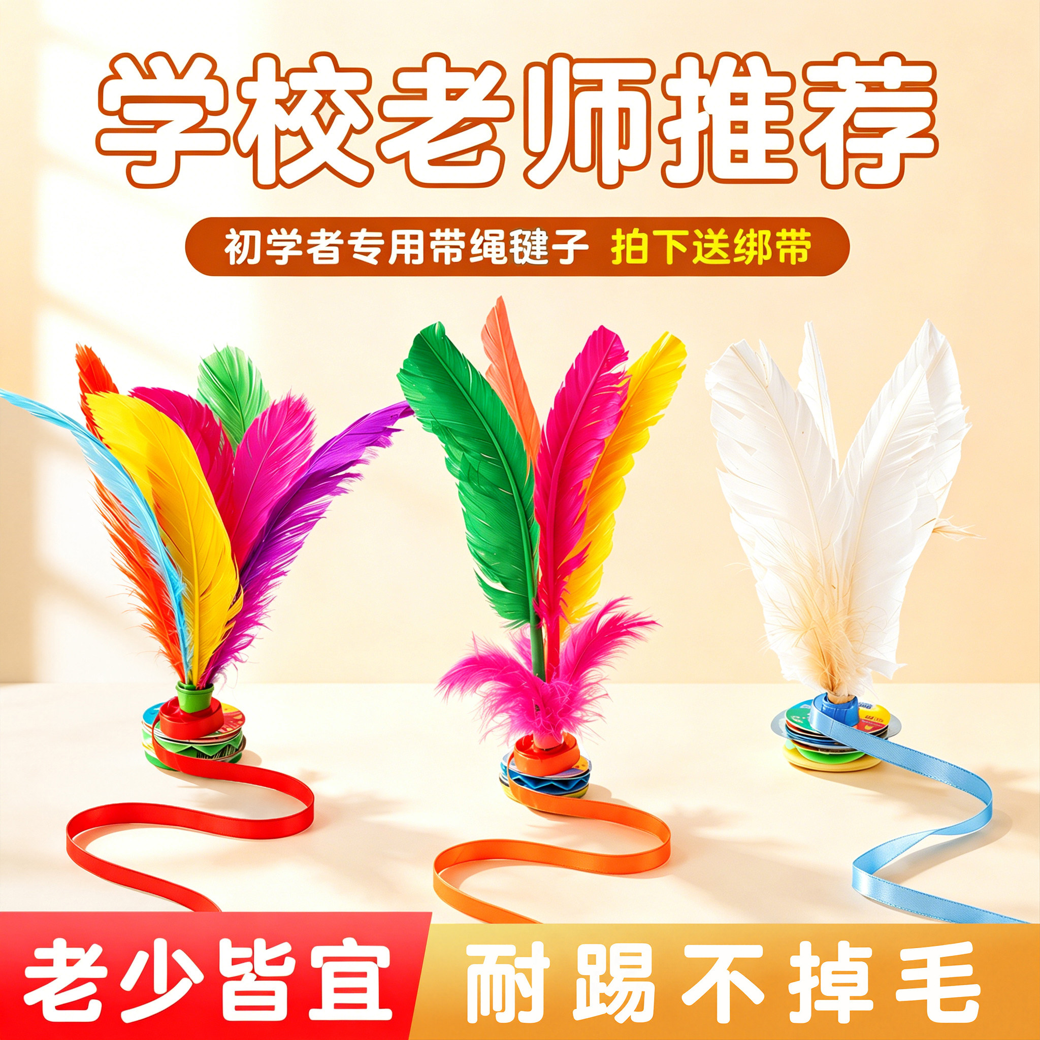毽子儿童小学生初学者专用带绳踢毽球鸡毛键子耐踢腱子成人比赛