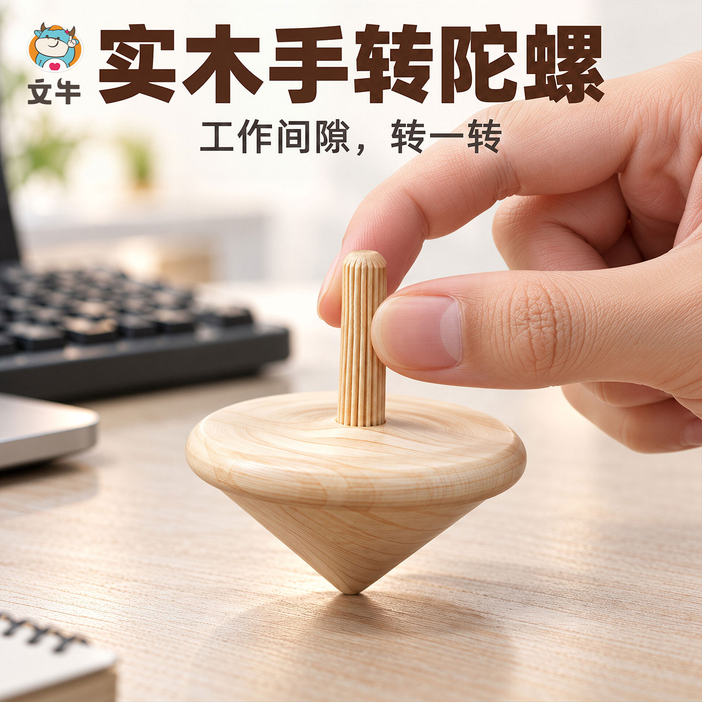 实木手转小陀螺办公室解压手动旋转手捻儿童桌面玩具传统怀旧木制