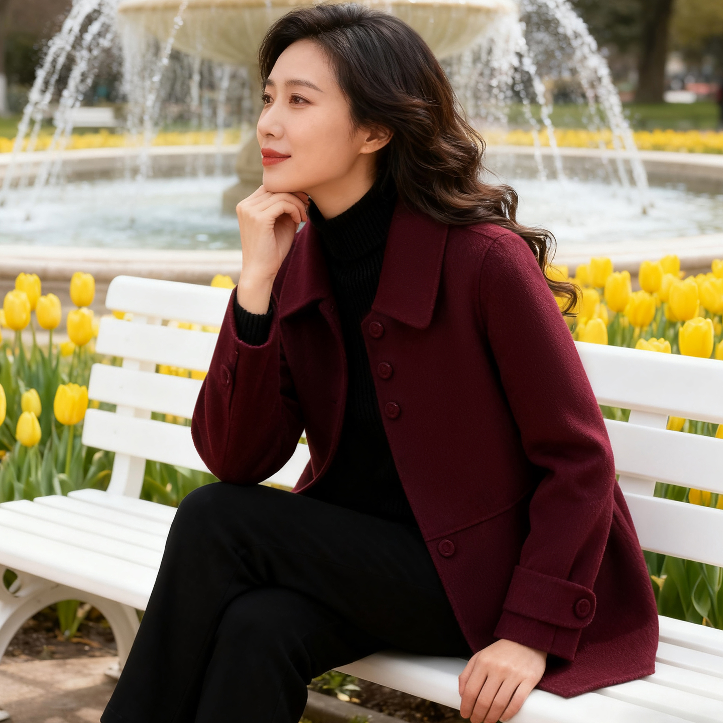 轻奢高级感红色短款羊毛呢子外套