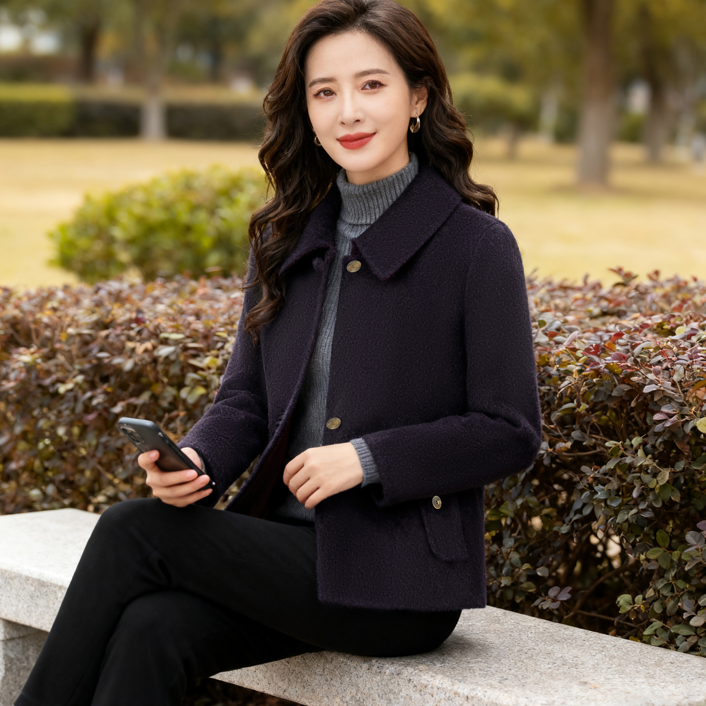 高端大气双面呢短款羊毛呢子外套