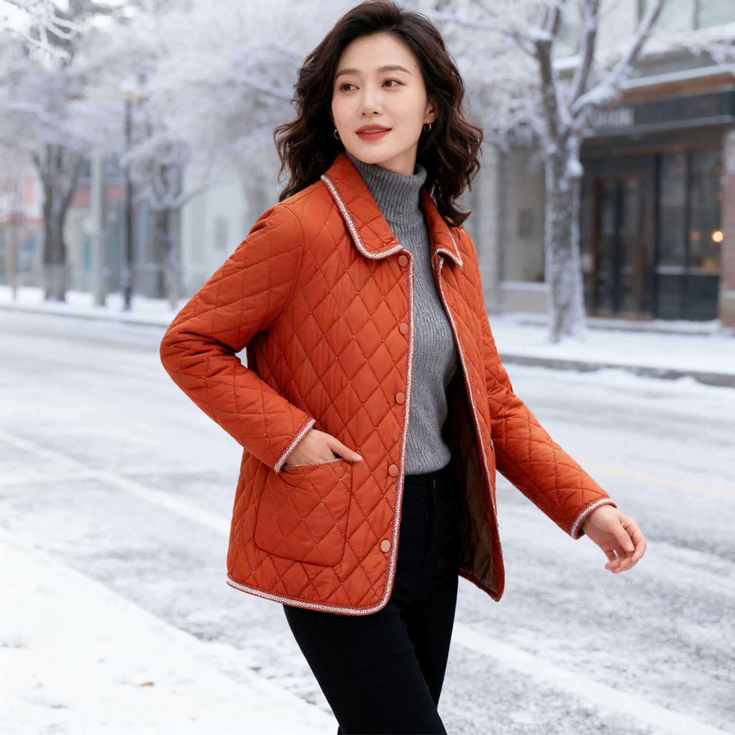 时尚百搭小个子短款羊毛保暖外套