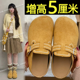 增高厚底勃肯拖鞋女2026新款春季外穿小个子显高一脚蹬包头半拖鞋