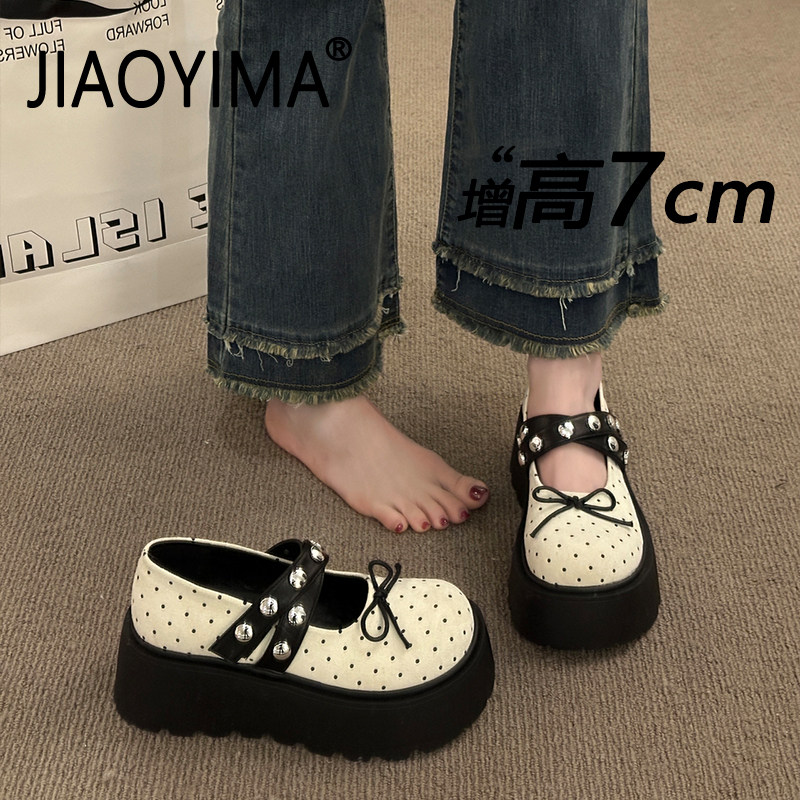厚底增高玛丽珍女鞋2026新款春季配裙子百搭蝴蝶结波点浅口单鞋
